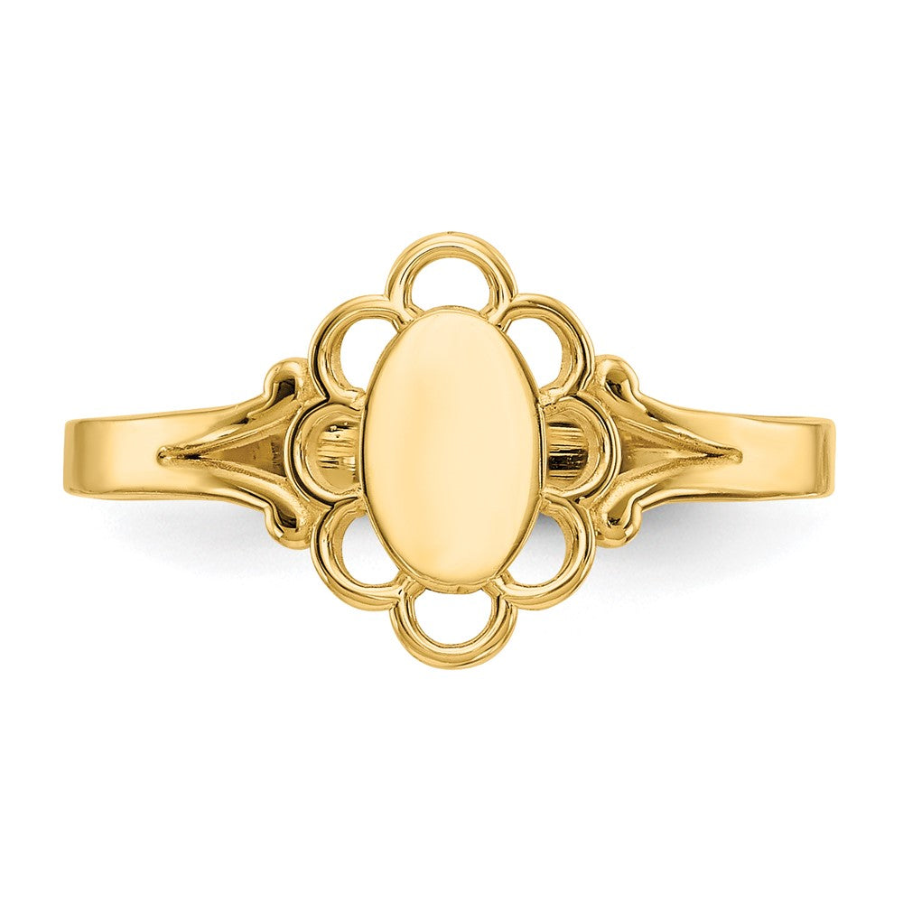 14K Yellow Gold Filigree Oval Polished Center Baby Signet Ring