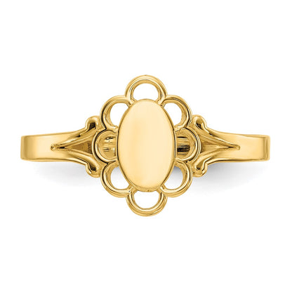 14K Yellow Gold Filigree Oval Polished Center Baby Signet Ring