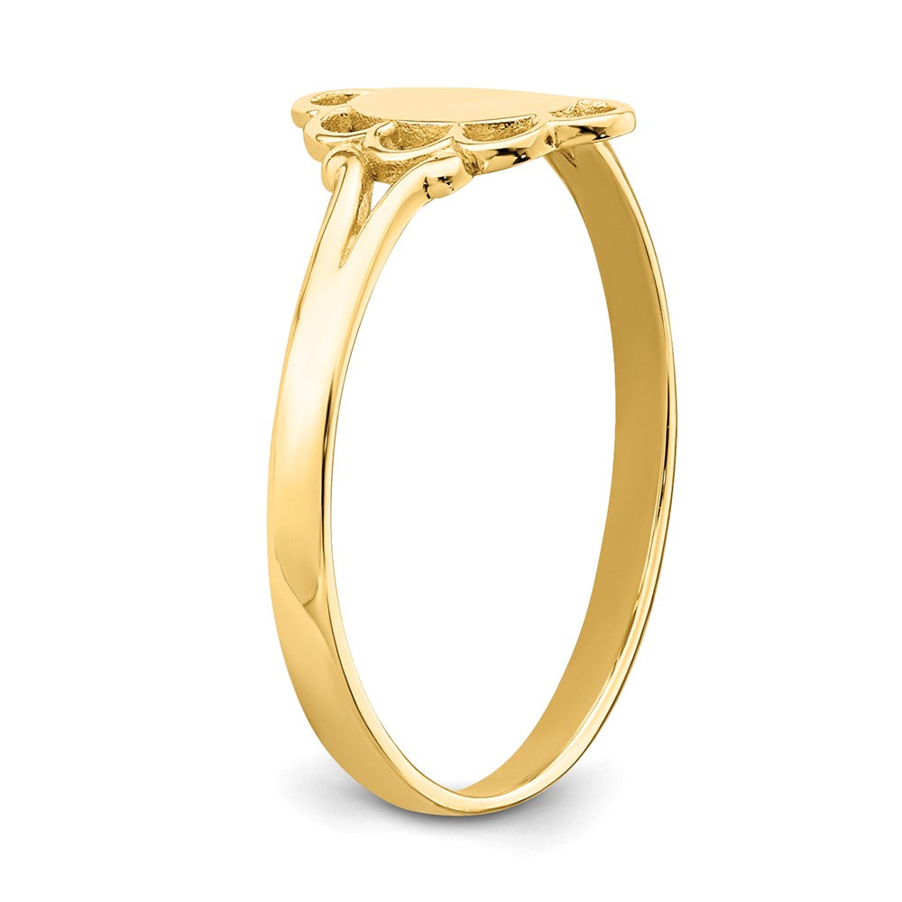 14K Yellow Gold Filigree Oval Polished Center Baby Signet Ring