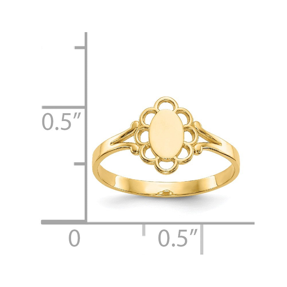 14K Yellow Gold Filigree Oval Polished Center Baby Signet Ring