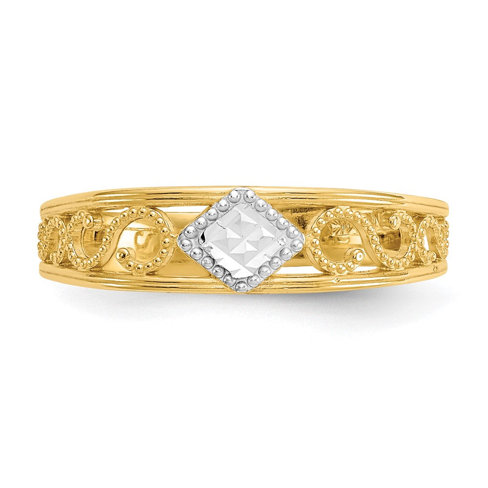 14K Yellow & Rhodium Diamond-Cut Toe Ring