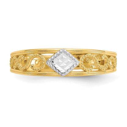 14K Yellow & Rhodium Diamond-Cut Toe Ring