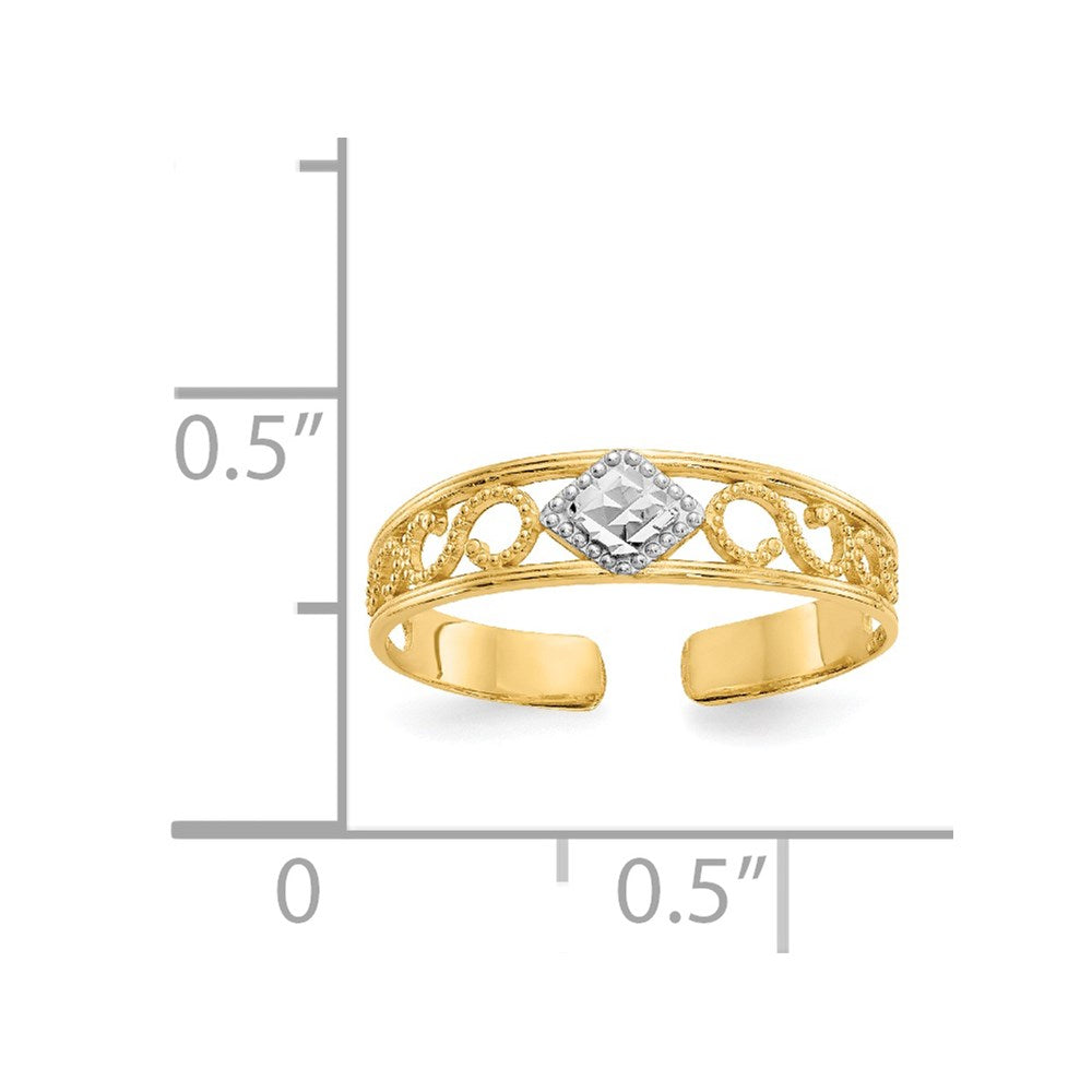 14K Yellow & Rhodium Diamond-Cut Toe Ring