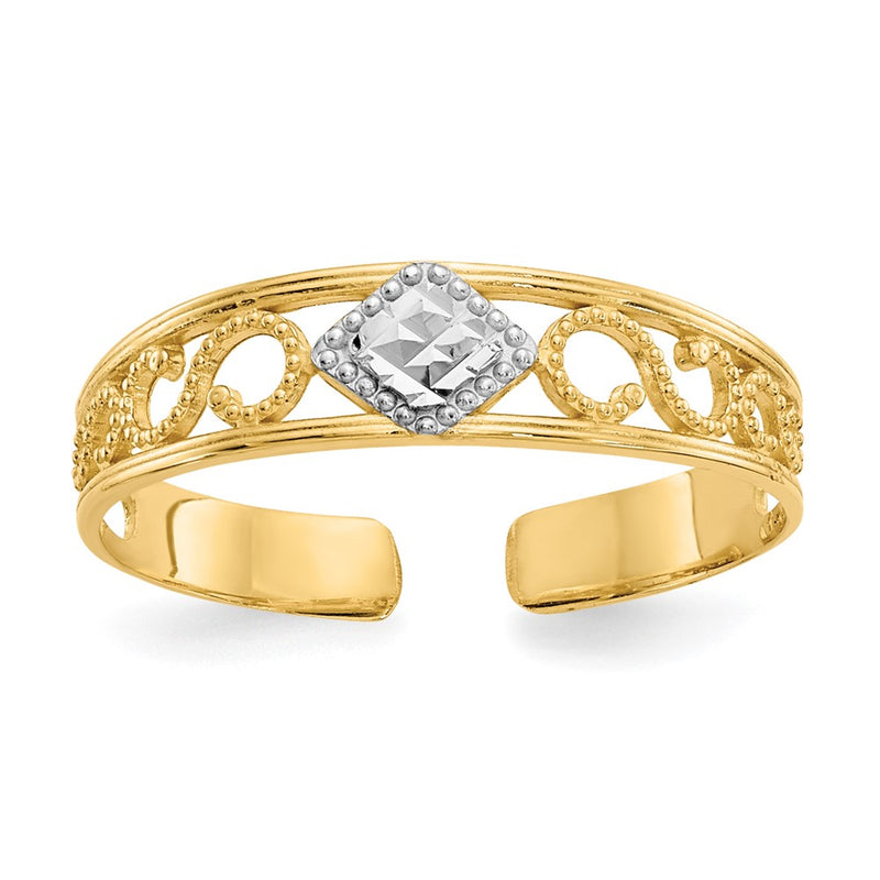 14K Yellow & Rhodium Diamond-Cut Toe Ring