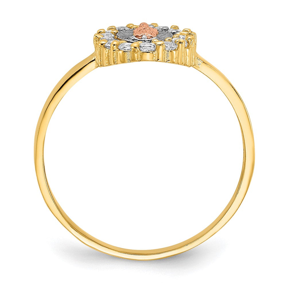 14K Two Tone White Rhodium Cz Lady Of Guadalupe Ring