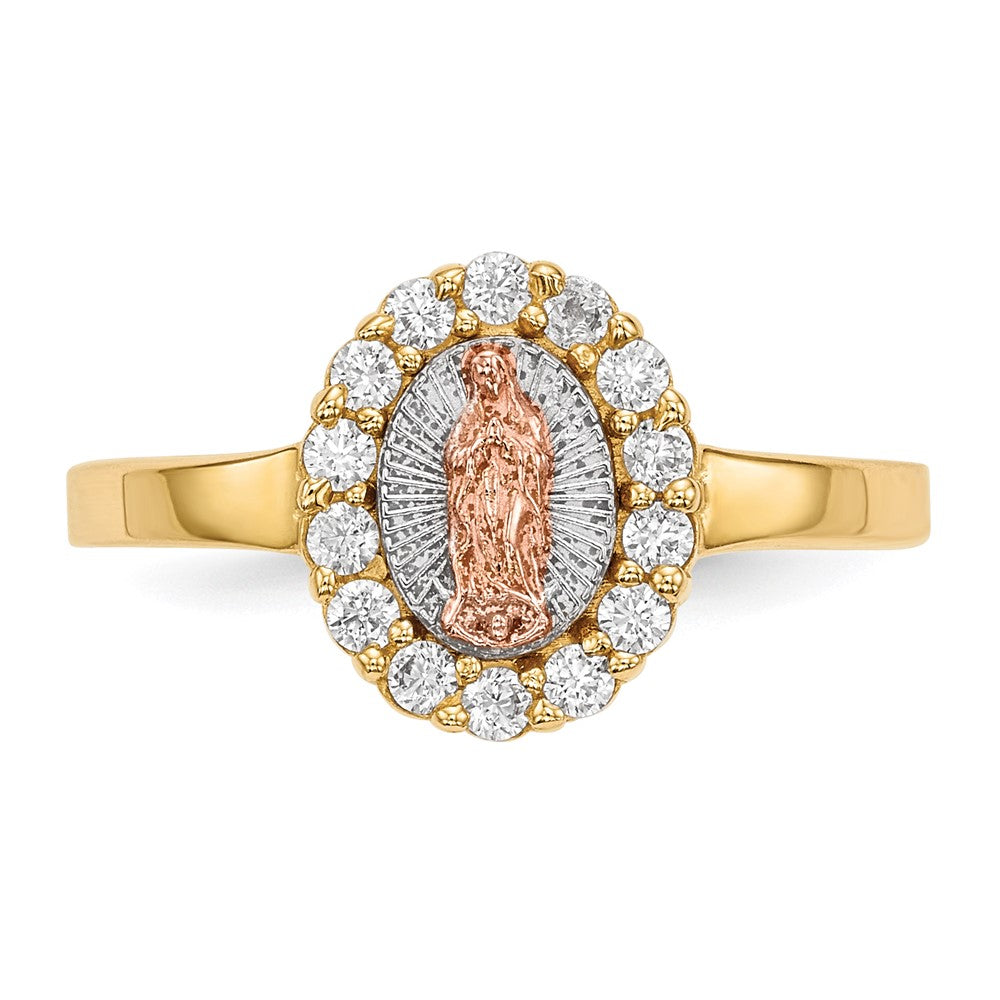 14K Two Tone White Rhodium Cz Lady Of Guadalupe Ring