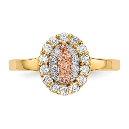 14K Two Tone White Rhodium Cz Lady Of Guadalupe Ring