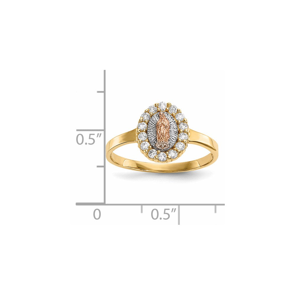 14K Two Tone White Rhodium Cz Lady Of Guadalupe Ring