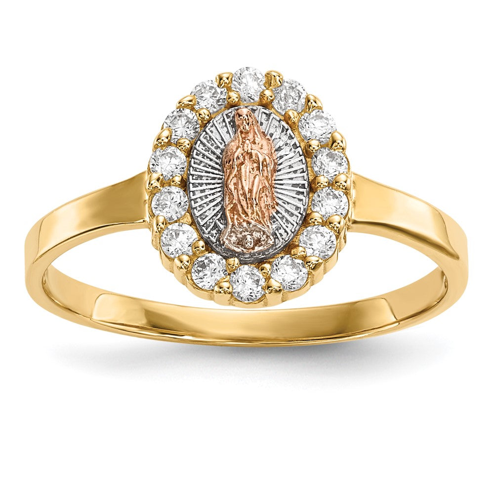 14K Two Tone White Rhodium Cz Lady Of Guadalupe Ring