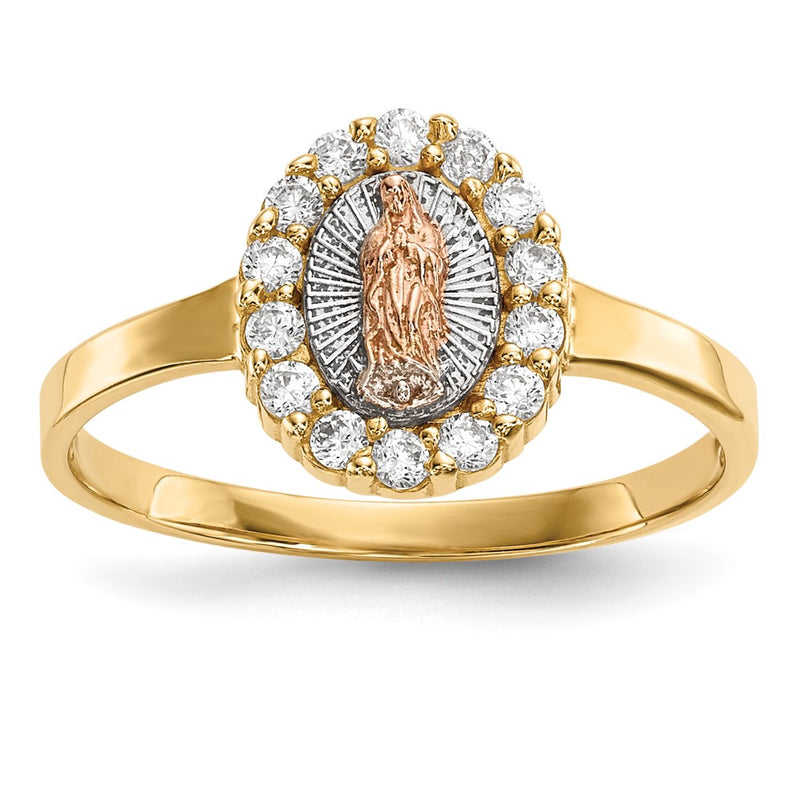 14K Two Tone White Rhodium Cz Lady Of Guadalupe Ring