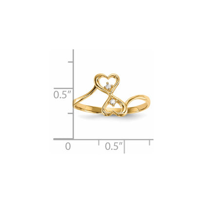 14K Yellow Gold CZ Double Heart Ring