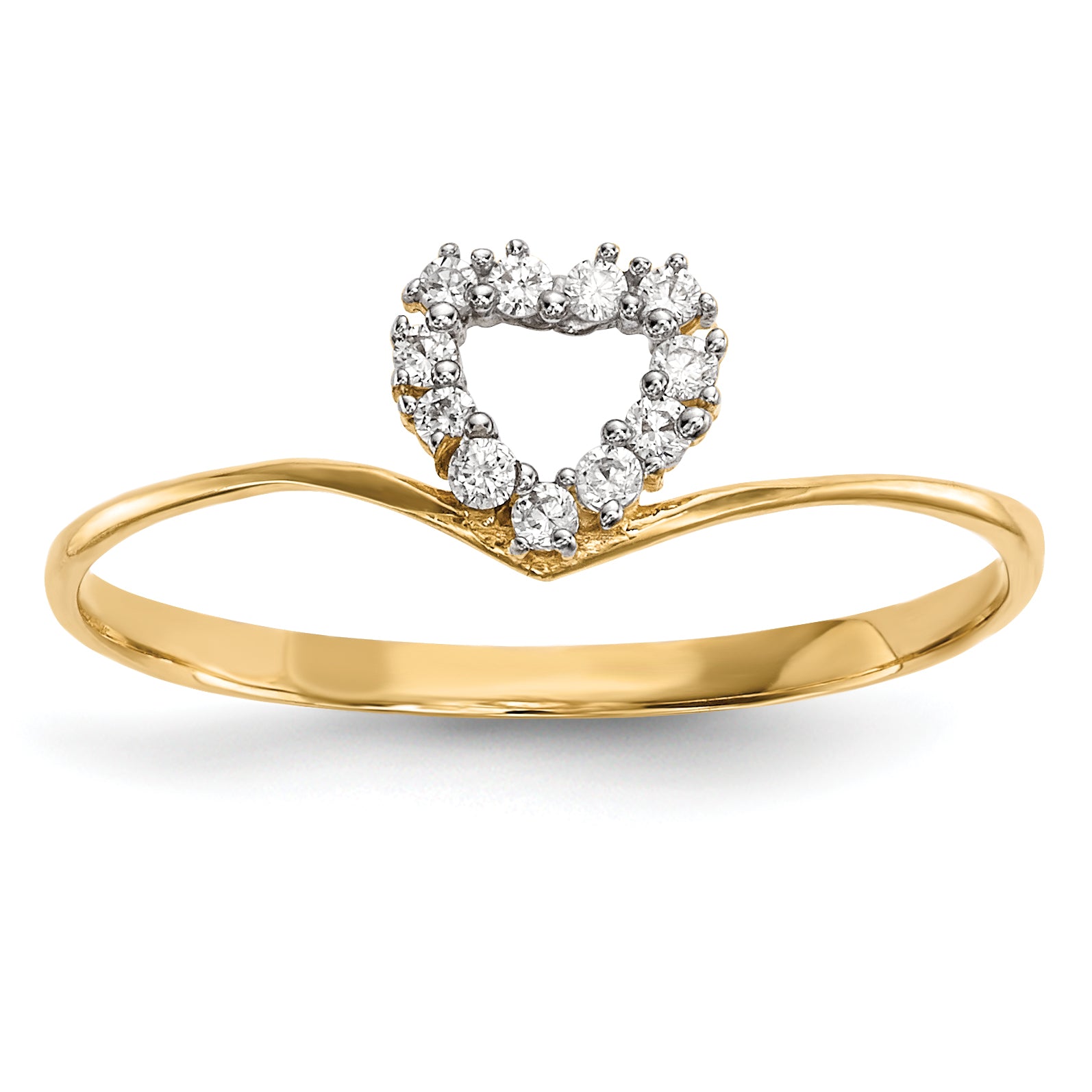 14K Yellow Gold Cz Heart Ring (Size 7 Only)