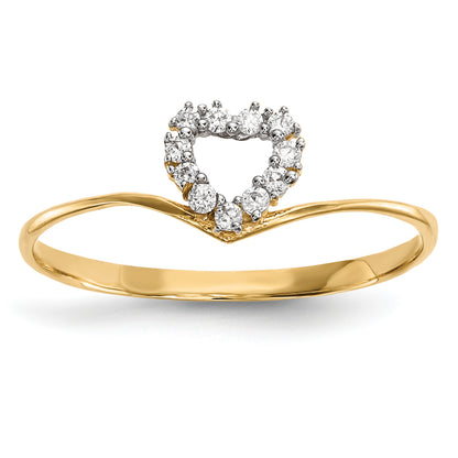 14K Yellow Gold Cz Heart Ring (Size 7 Only)