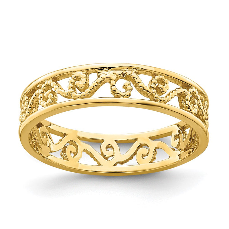 14K Yellow Gold Beaded Scroll Cut-Out Band Child'S Ring