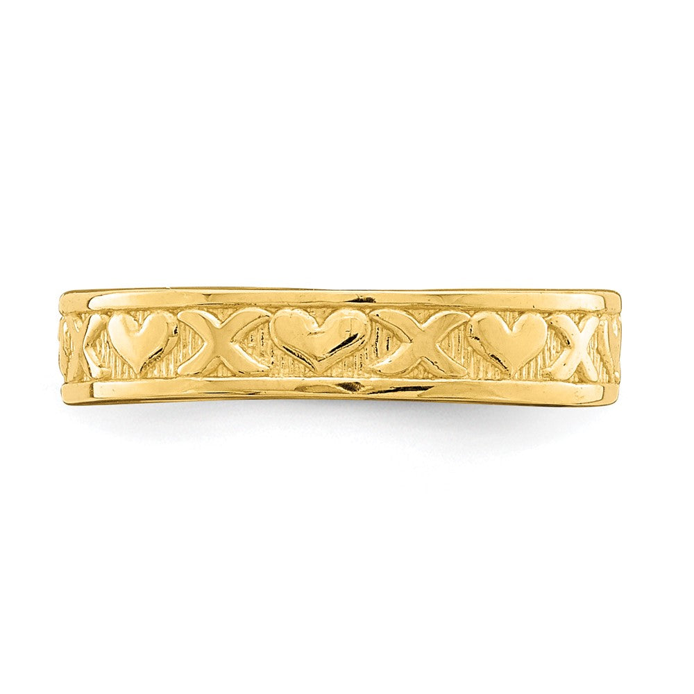 14K Yellow Gold Small X And Hearts Adjustable Toe Ring