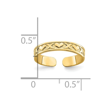 14K Yellow Gold Small X And Hearts Adjustable Toe Ring