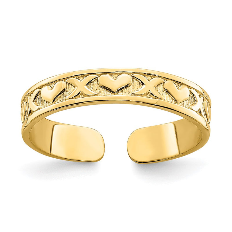 14K Yellow Gold Small X And Hearts Adjustable Toe Ring