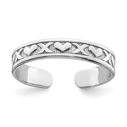 14K White Gold Small X And Hearts Adjustable Toe Ring