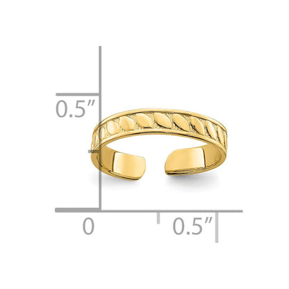 14K Yellow Gold Adjustable Leaf Engraved Design Toe Ring
