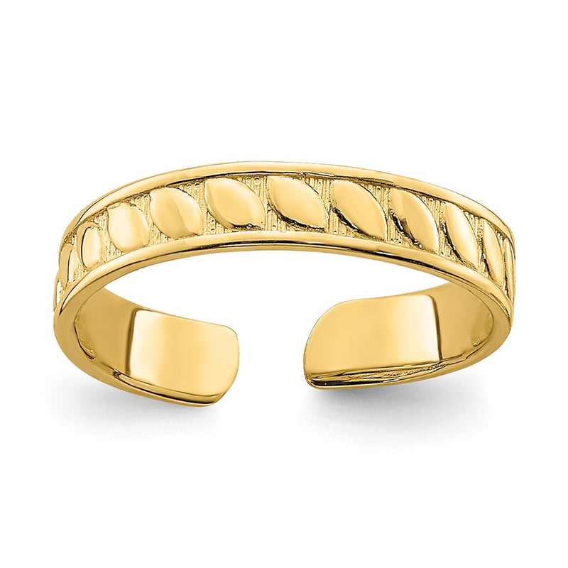14K Yellow Gold Adjustable Leaf Engraved Design Toe Ring