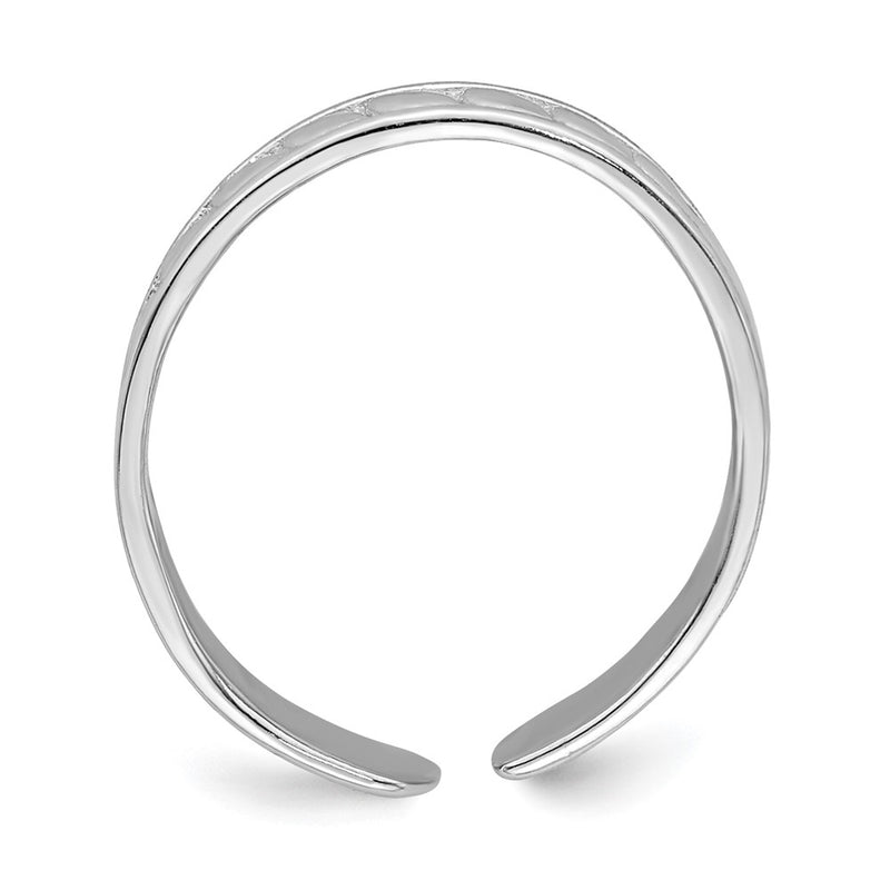 14K White Gold Adjustable Leaf Engraved Design Toe Ring