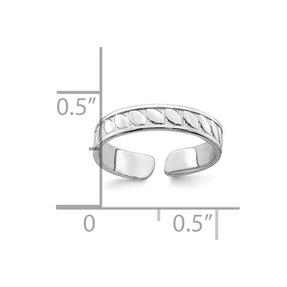 14K White Gold Adjustable Leaf Engraved Design Toe Ring
