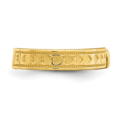 14K Yellow Gold Engraved Heart Design Adjustable Toe Ring