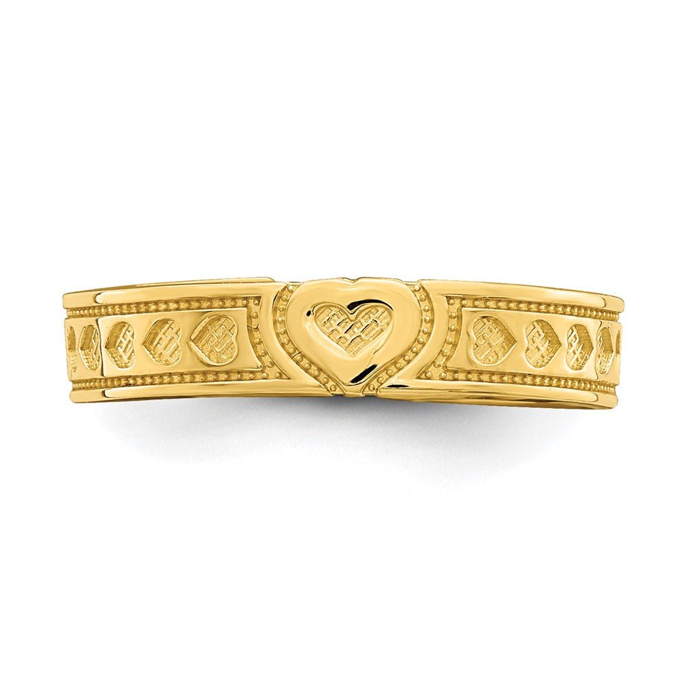 14K Yellow Gold Engraved Heart Design Adjustable Toe Ring
