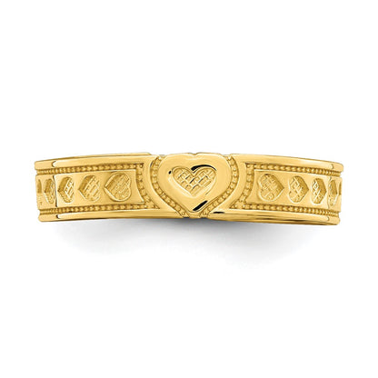 14K Yellow Gold Engraved Heart Design Adjustable Toe Ring