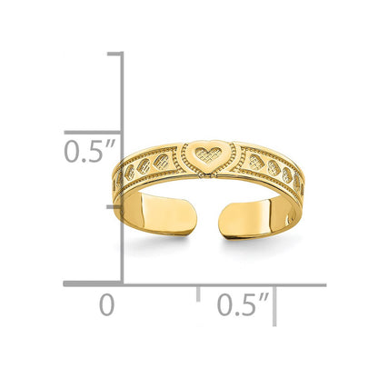 14K Yellow Gold Engraved Heart Design Adjustable Toe Ring