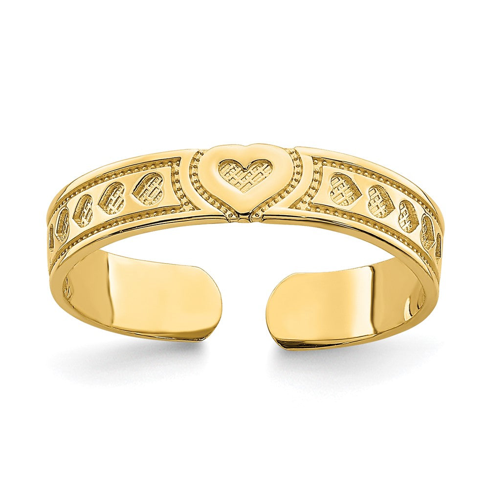 14K Yellow Gold Engraved Heart Design Adjustable Toe Ring