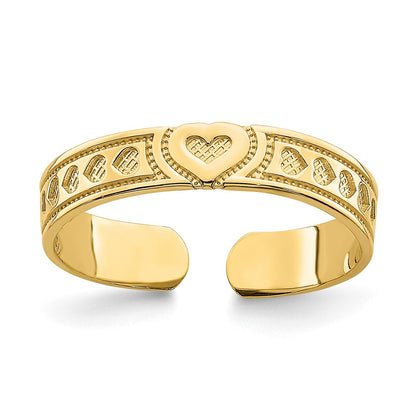 14K Yellow Gold Engraved Heart Design Adjustable Toe Ring