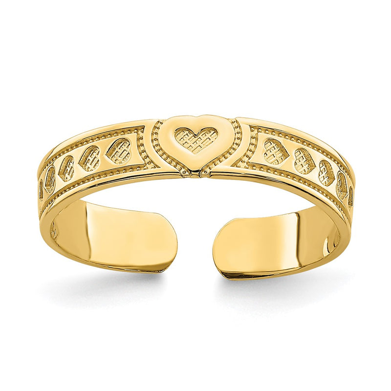 14K Yellow Gold Engraved Heart Design Adjustable Toe Ring