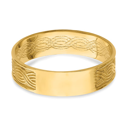 14K Yellow Gold Wave Engraved Thumb Ring (Size 9)