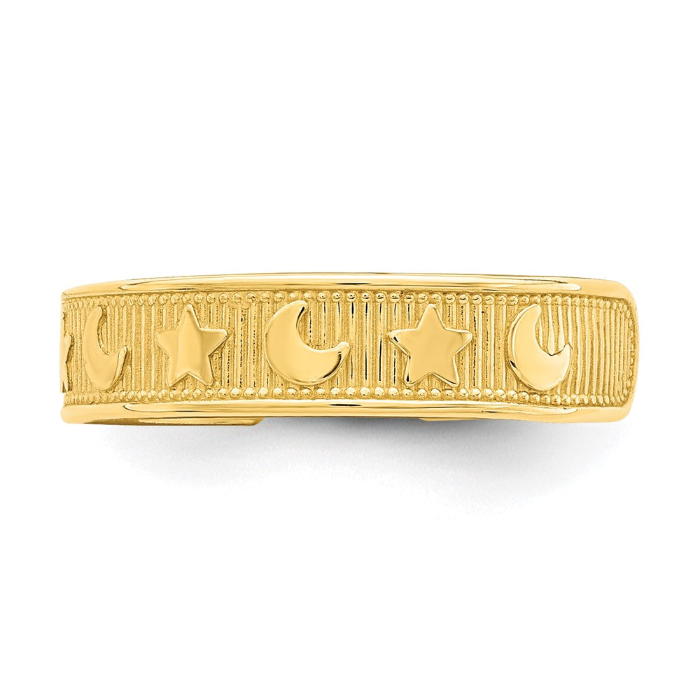 14K Yellow Gold Star And Moon Adjustable Toe Ring