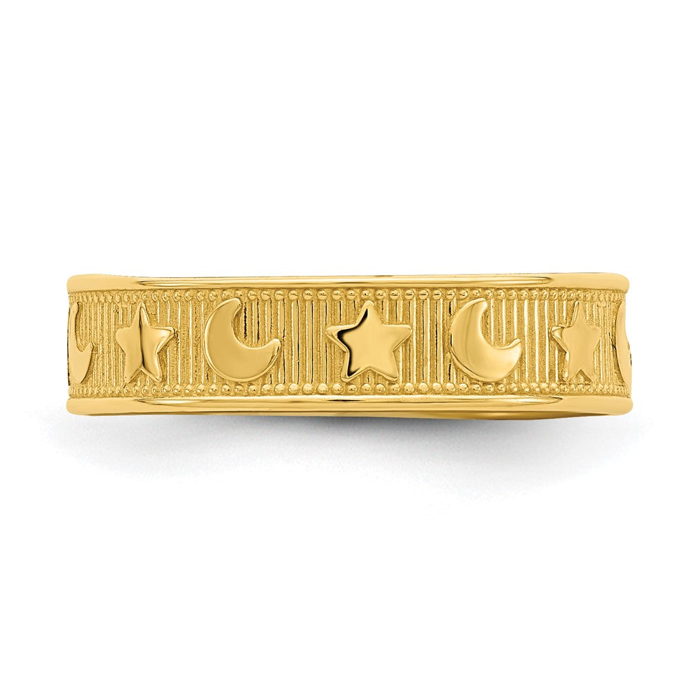 14K Yellow Gold Star And Moon Adjustable Toe Ring