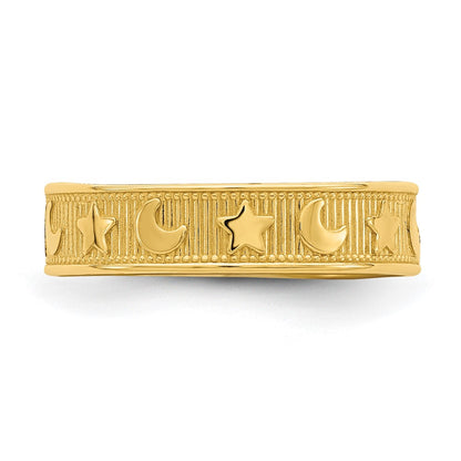 14K Yellow Gold Star And Moon Adjustable Toe Ring