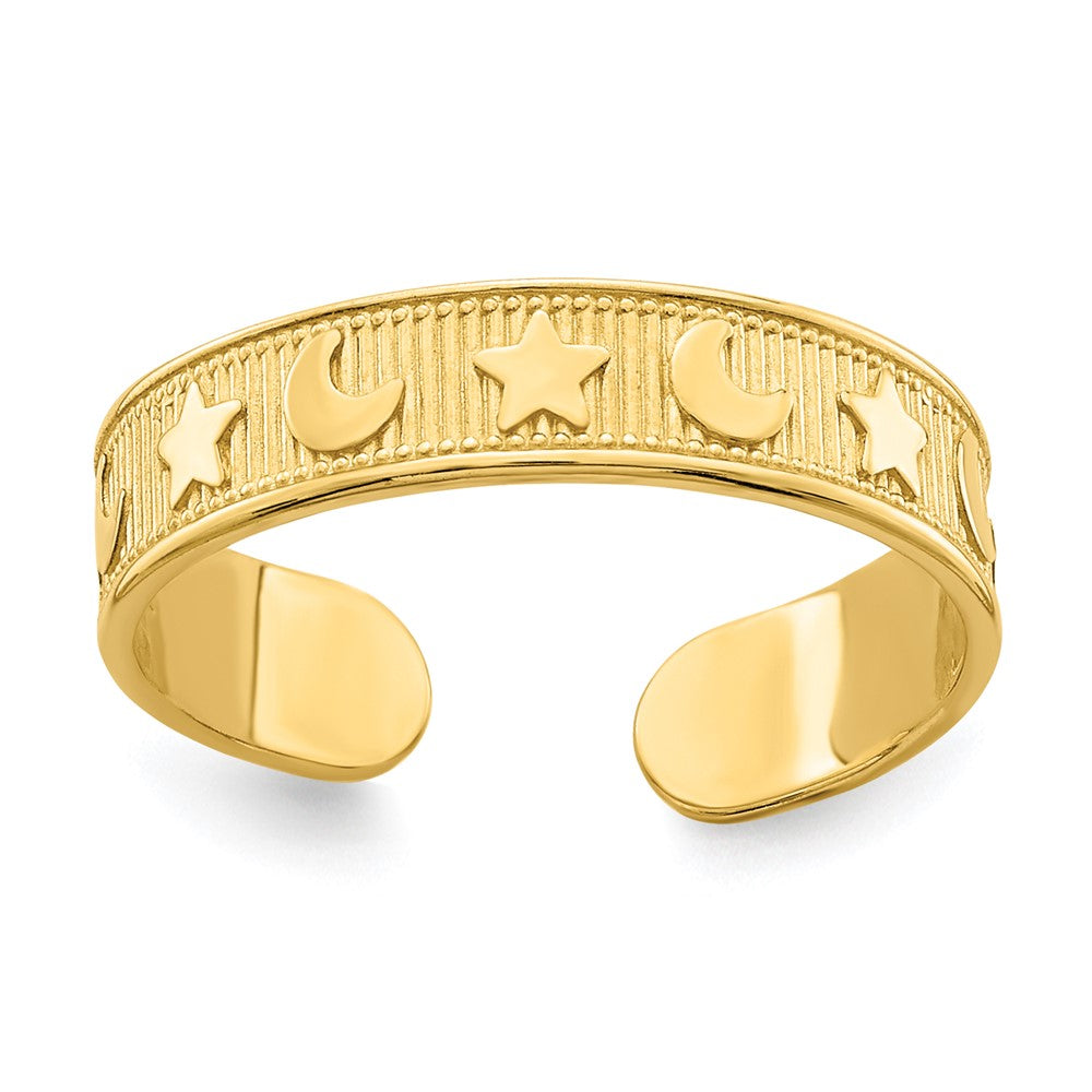 14K Yellow Gold Star And Moon Adjustable Toe Ring