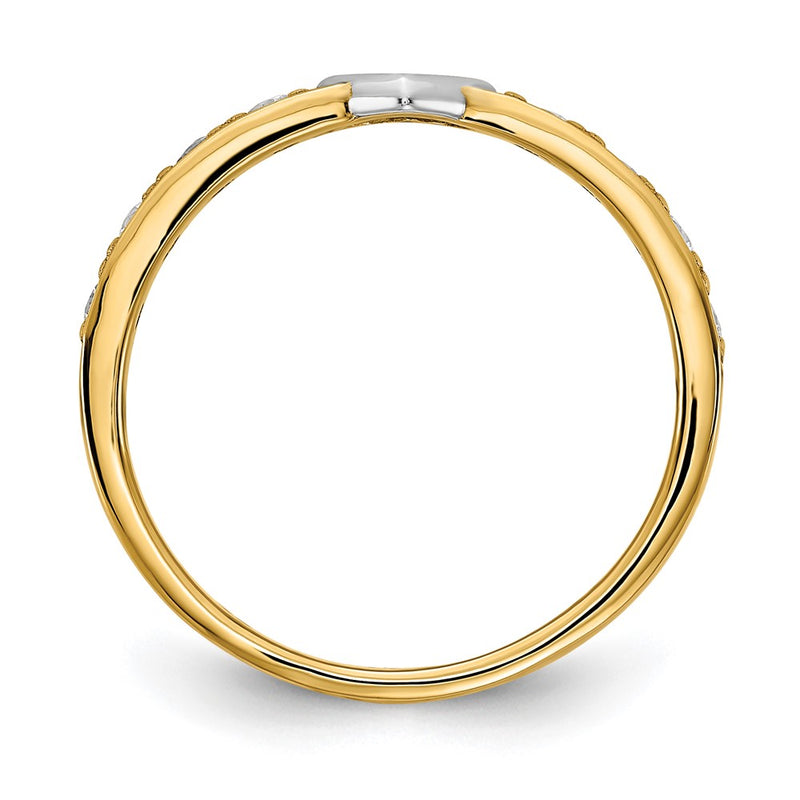 14K Yellow & Rhodium White Cz Heart Ring (Size 7 Only)