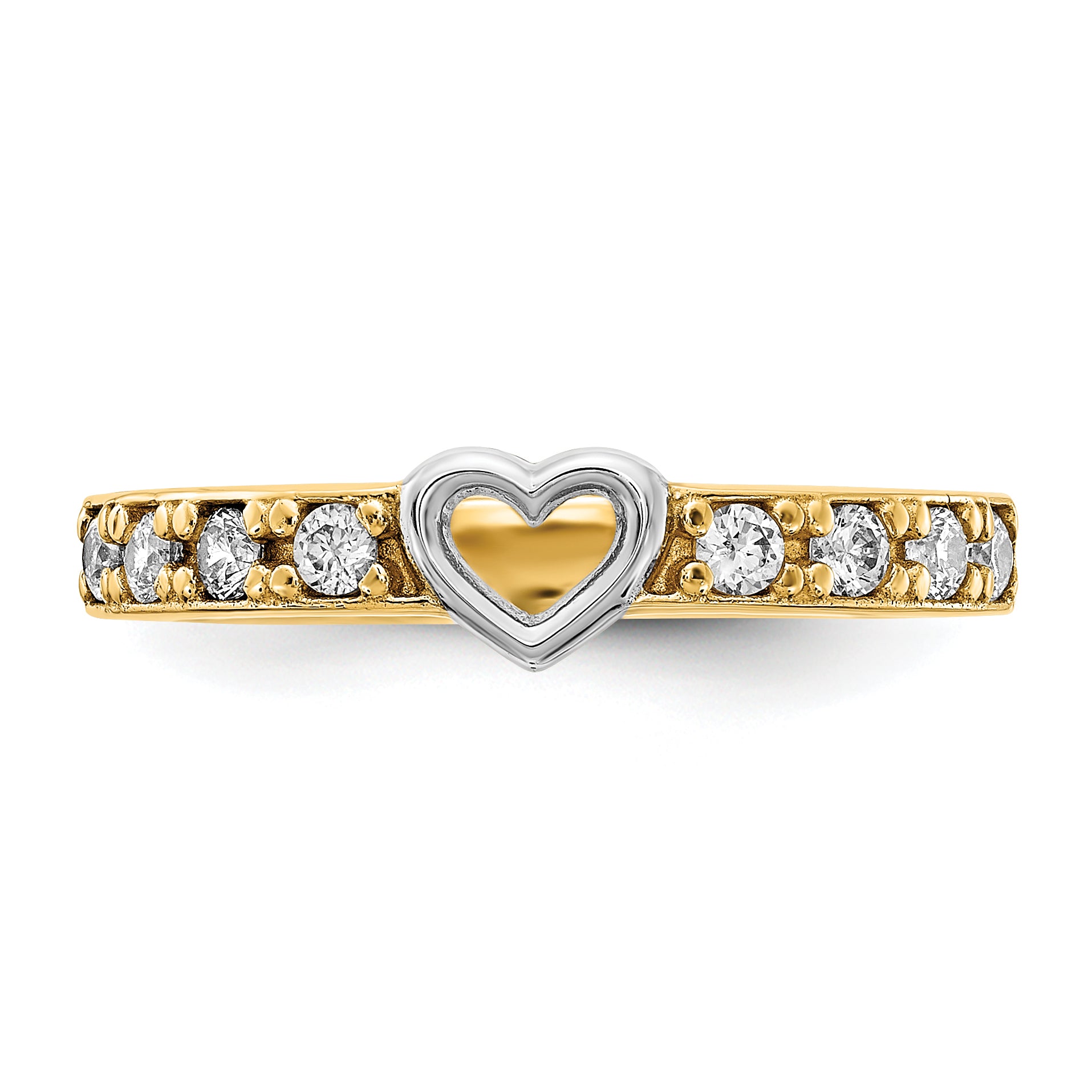 14K Yellow & Rhodium White Cz Heart Ring (Size 7 Only)