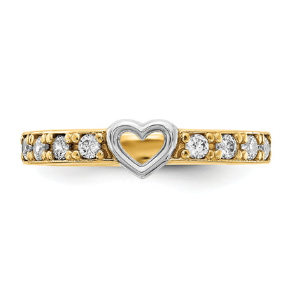 14K Yellow & Rhodium White Cz Heart Ring (Size 7 Only)