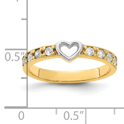 14K Yellow & Rhodium White Cz Heart Ring (Size 7 Only)