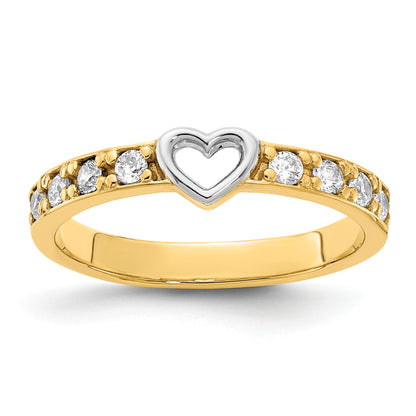 14K Yellow & Rhodium White Cz Heart Ring (Size 7 Only)