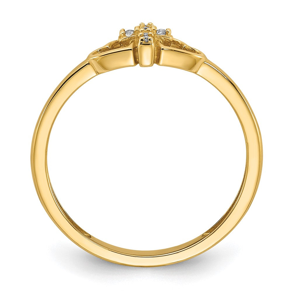 14K Yellow Gold Polished CZ Cross and Hearts Ring