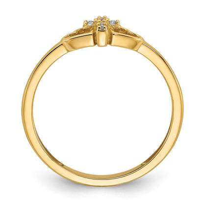 14K Yellow Gold Polished CZ Cross and Hearts Ring