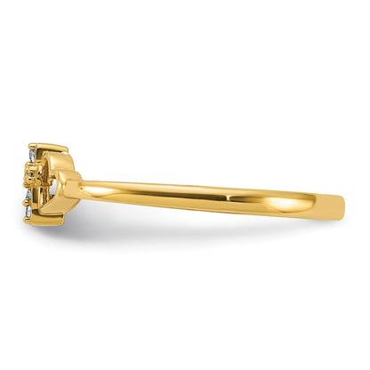 14K Yellow Gold Polished CZ Cross and Hearts Ring