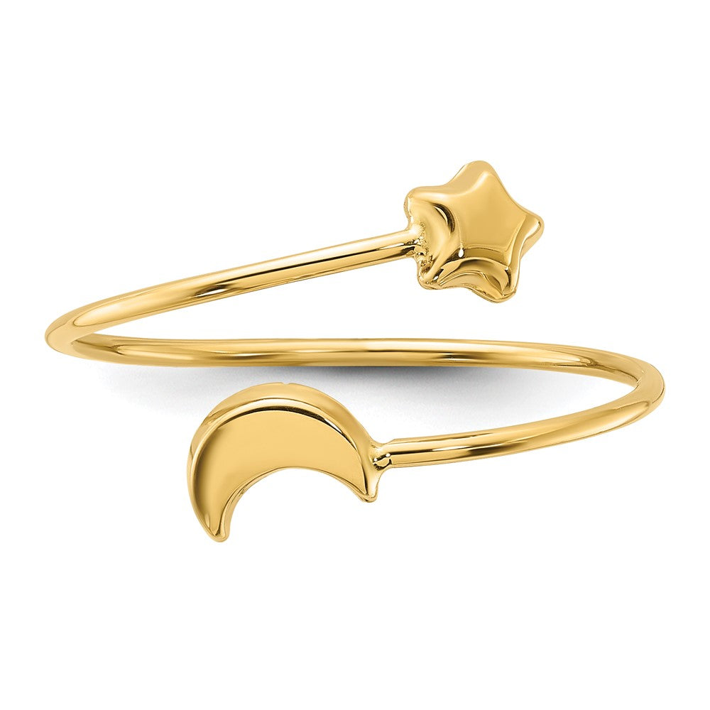 14K Yellow Gold Polished Adjustable Moon and Star Ring