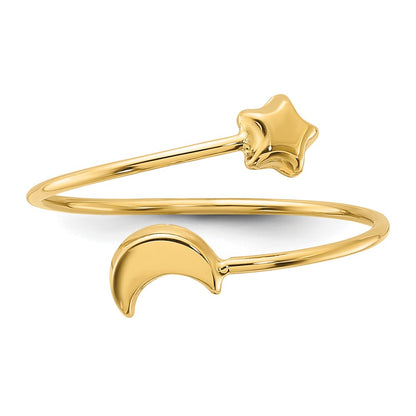 14K Yellow Gold Polished Adjustable Moon and Star Ring