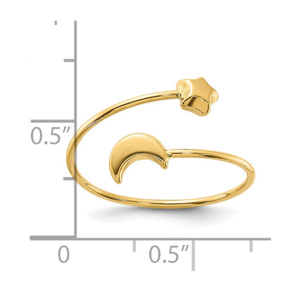14K Yellow Gold Polished Adjustable Moon and Star Ring