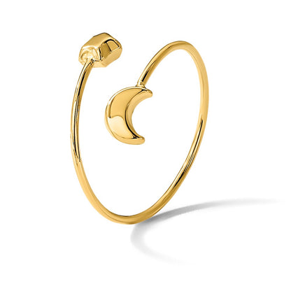 14K Yellow Gold Polished Adjustable Moon and Star Ring